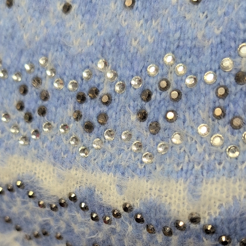 Talbots Light Blue/White Patterned Rhinestone Woo… - image 4